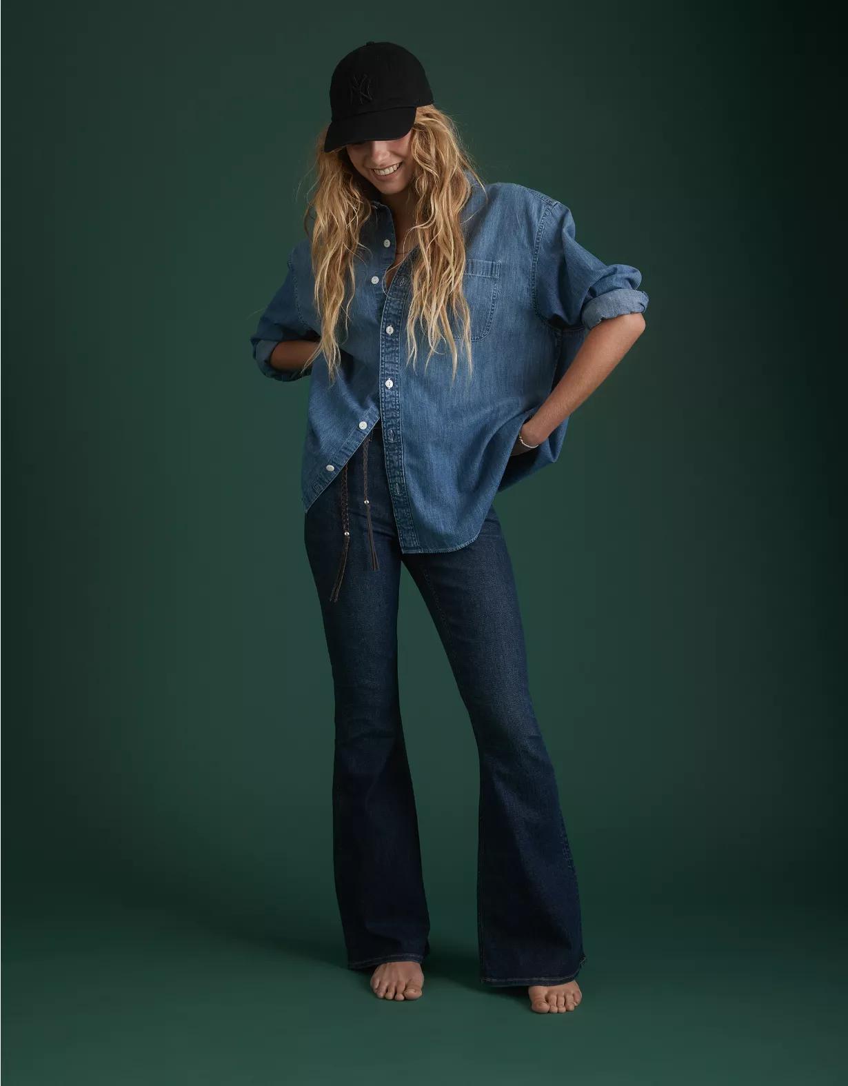 AE77 Premium Denim Boyfriend Shirt Product Image