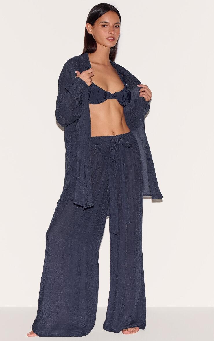 Navy Linen Look Oversized Beach Shirt Product Image