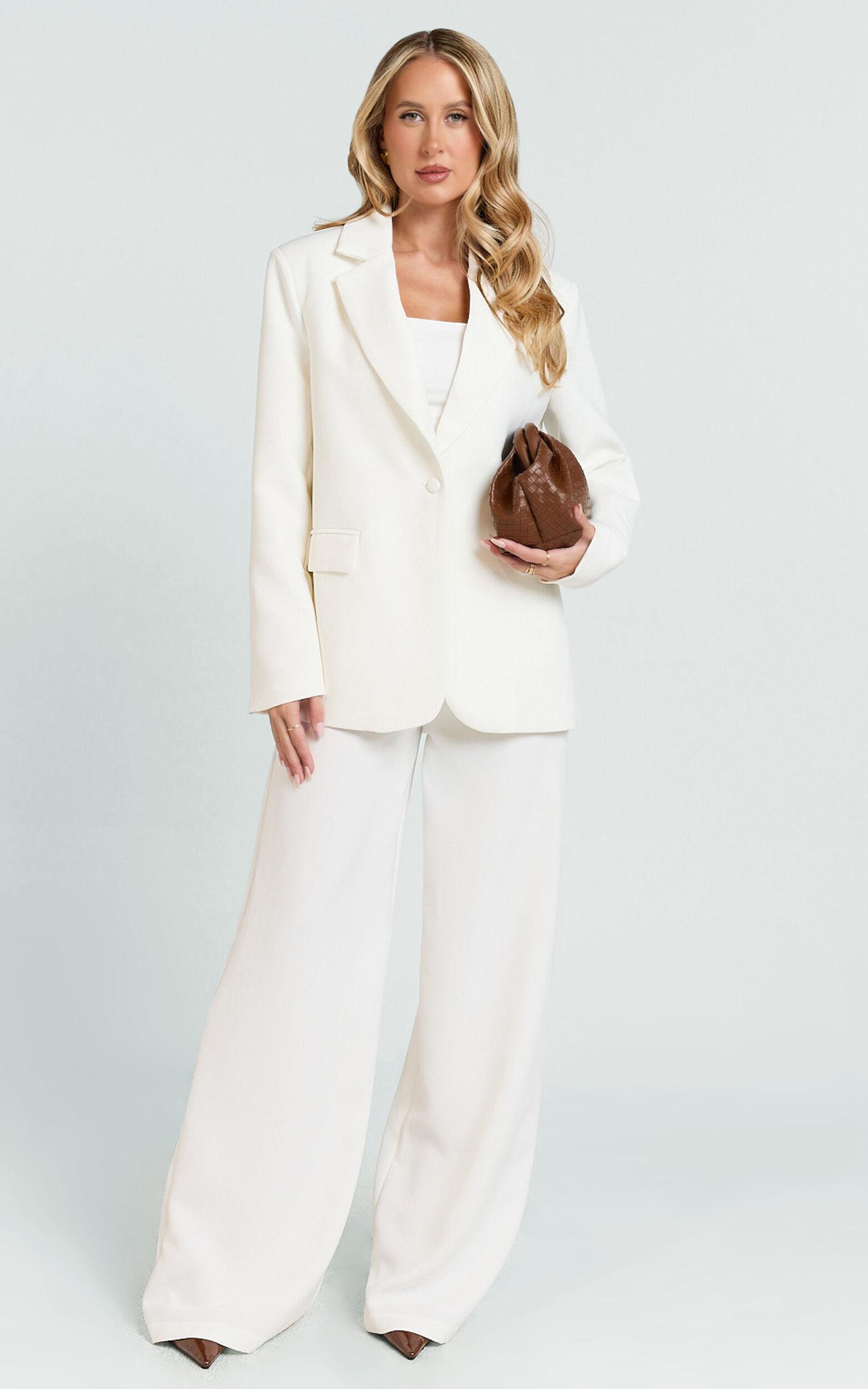 Selena Pants - High Waisted Wide Leg Tailored Pants in Cream Product Image
