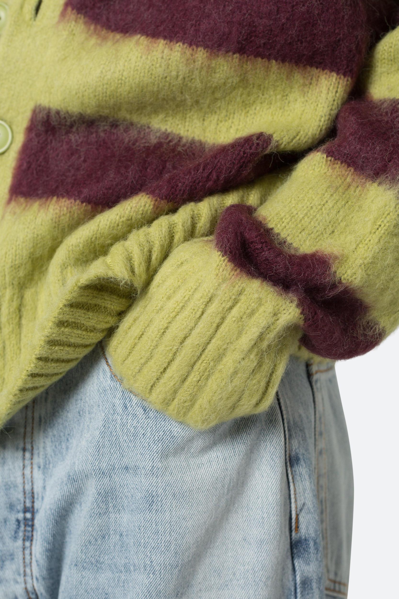Striped Mohair Cardigan Sweater - Green/Brown Product Image