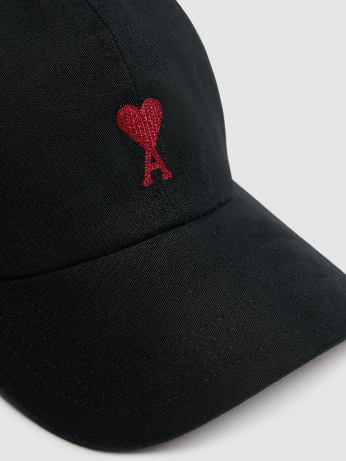 AMI ALEXANDRE MATTIUSSI Ami Paris Black And Red Cotton Ami Paris De Coeur Baseball Cap Product Image