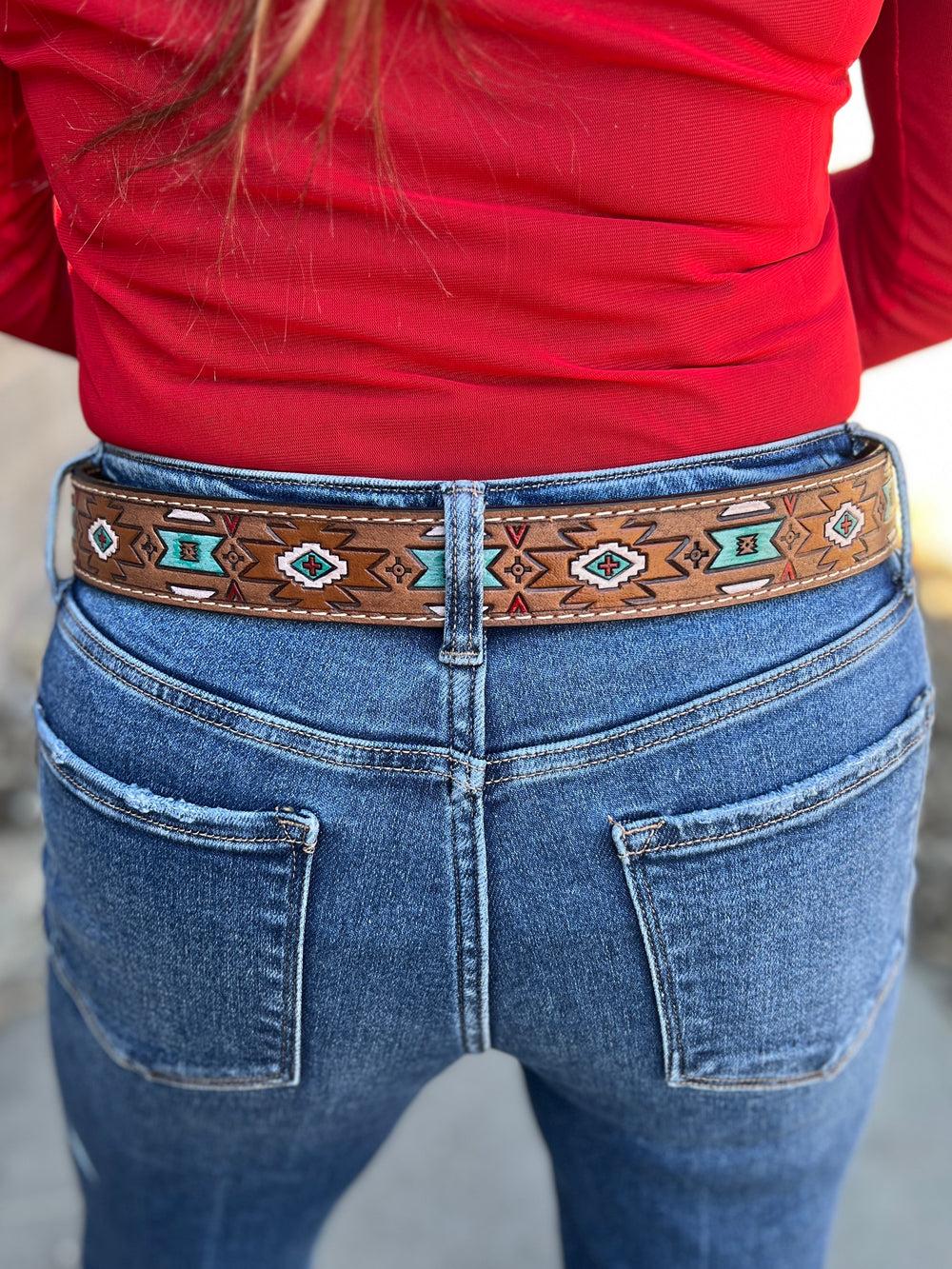 Olay Aztec Leather Belt Product Image