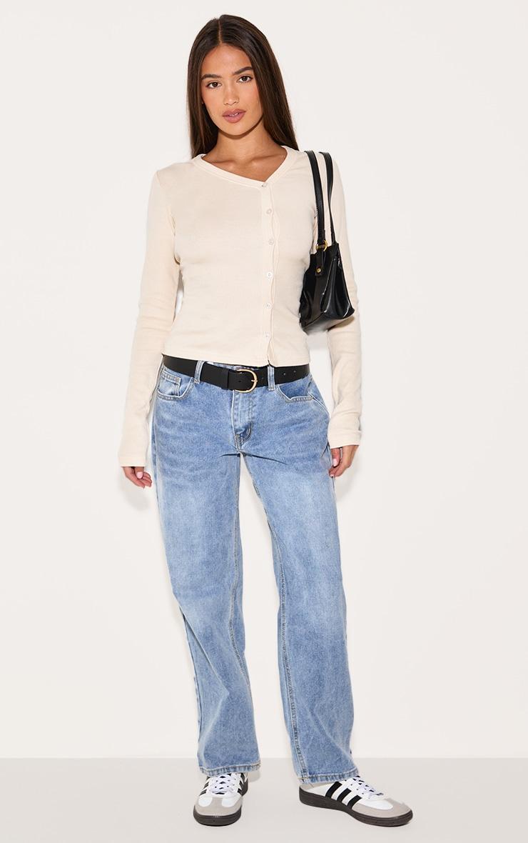 Oatmeal Button Down Asymmetric Long Top Product Image