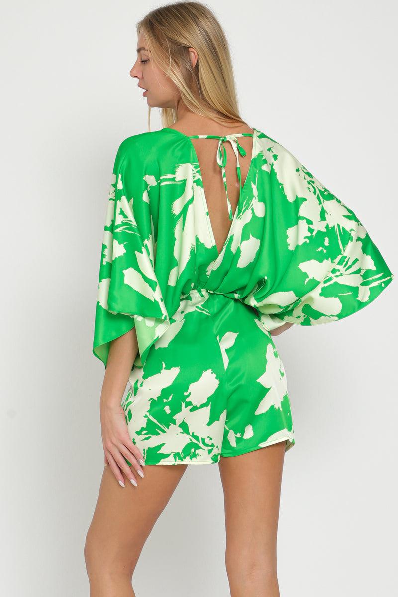 Kimono sleeve tie back neck elastic waisted ROMPER Product Image