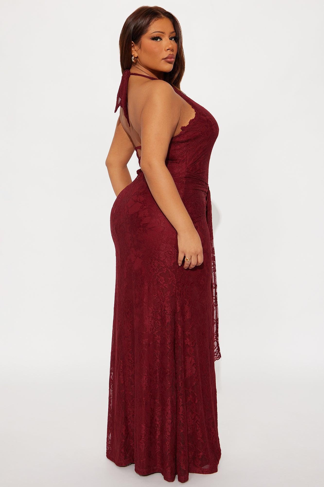 Lace Love Halter Maxi Dress - Burgundy Female Product Image