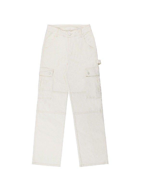 Washed Straight Leg Cargo Jeans Product Image