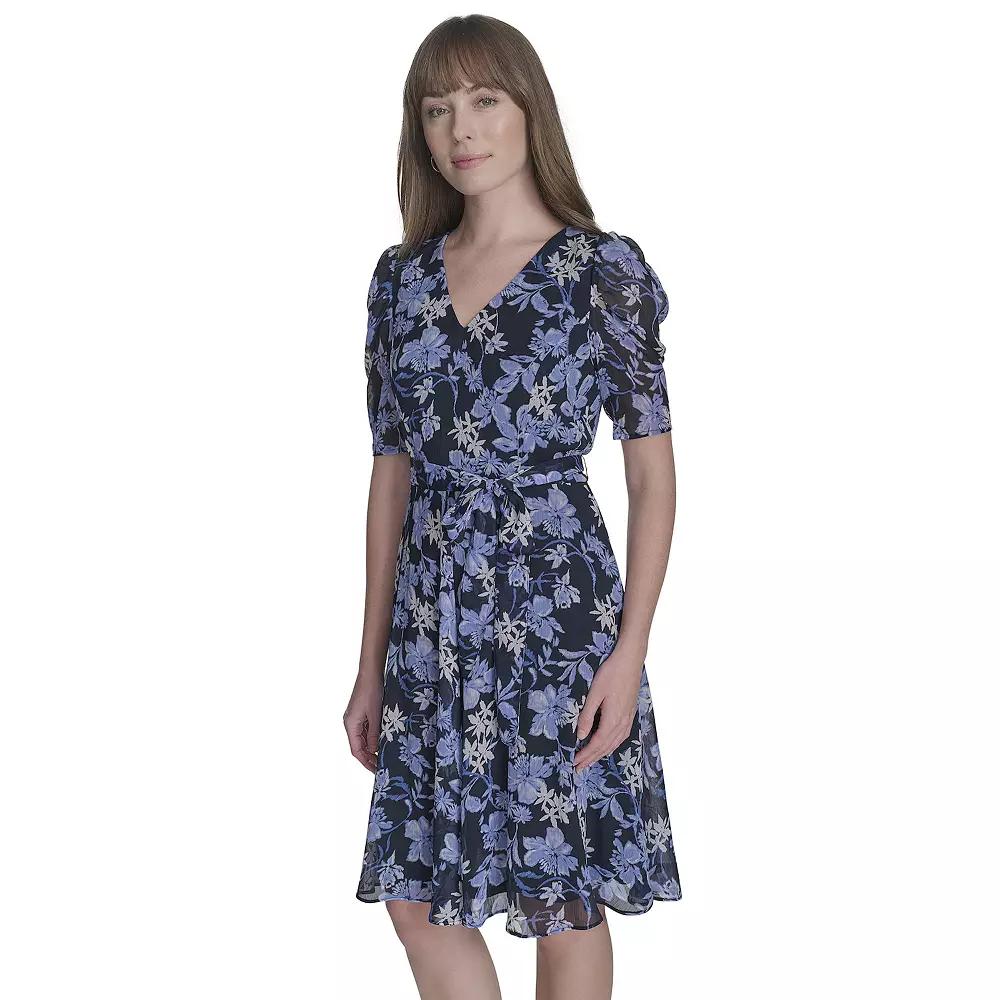 Women's Harper Rose Short Sleeve Tie Waist Mini Dress, Size: 6, Blue Print Product Image