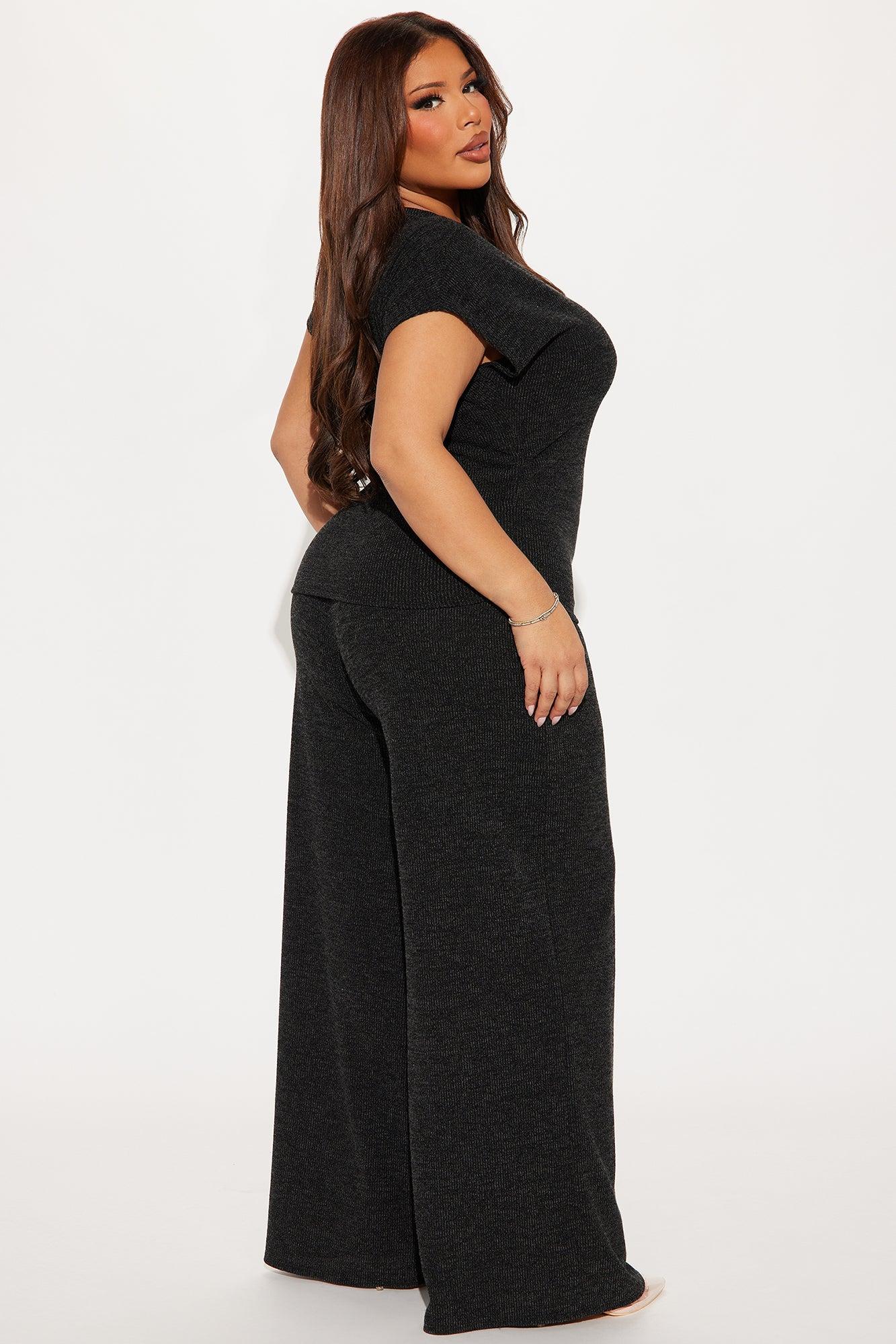 Cassandra Ribbed Pant Set - Charcoal Product Image