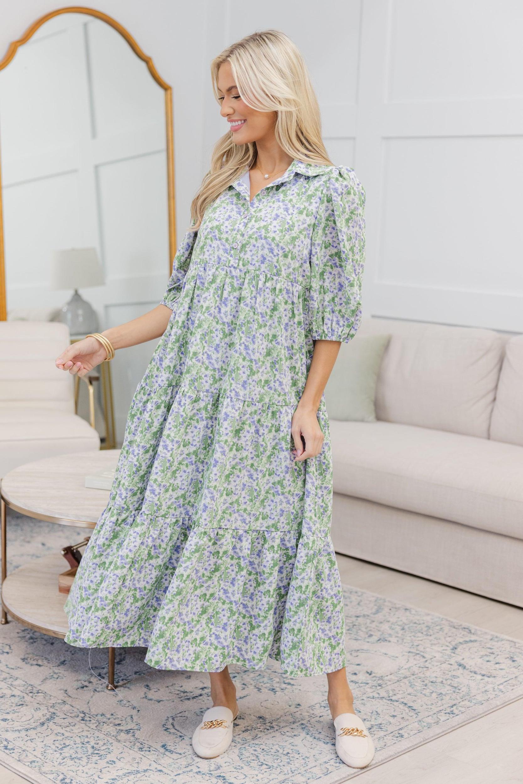 NURSING COLLECTION: Love Found Lavender Ditsy Floral Tiered Midi Dress Female Product Image