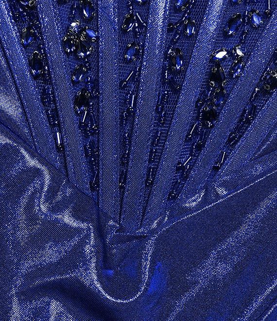 Jovani Metallic Sweetheart Neck Fitted Corset Beaded Bodice Side Slit Dress Product Image