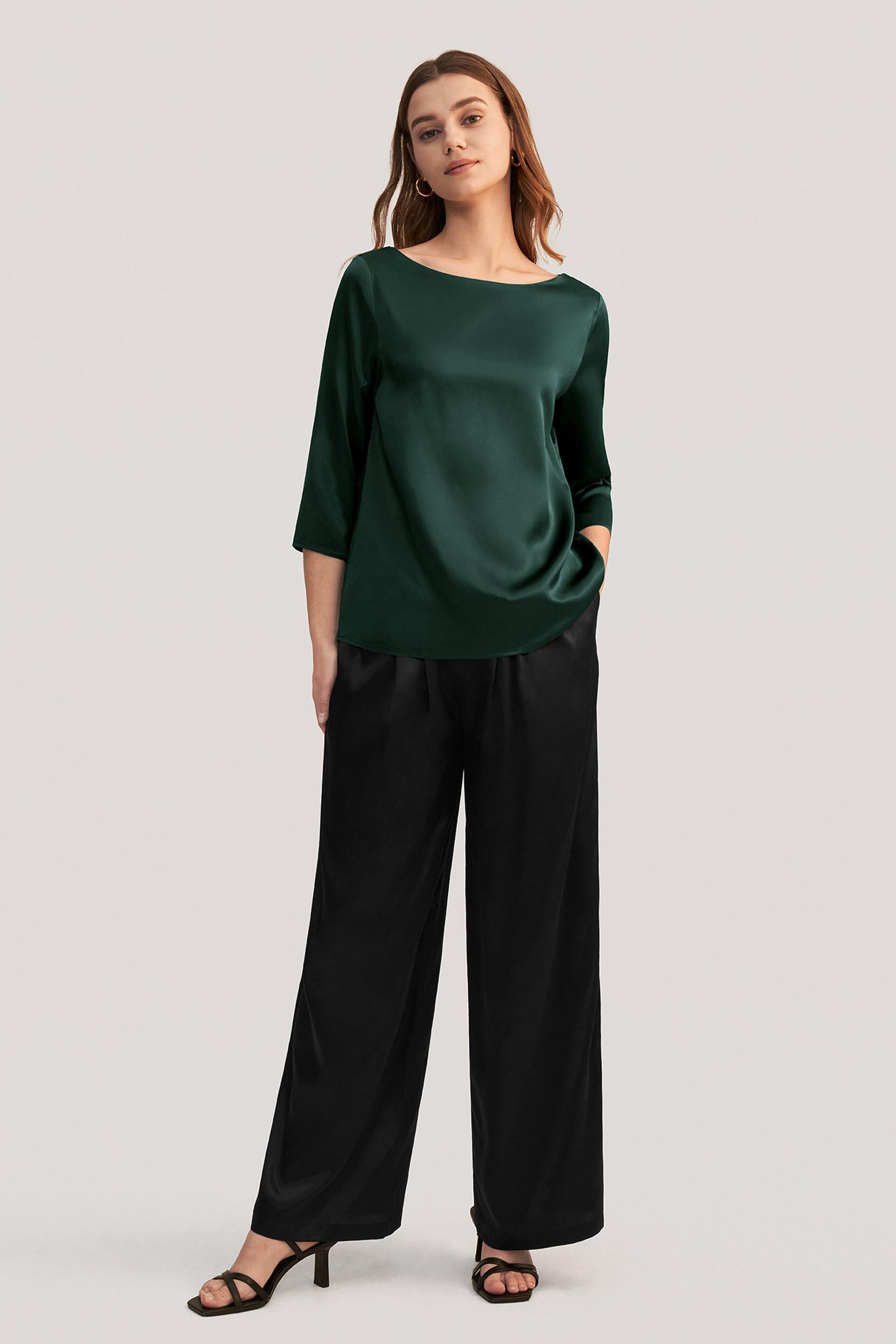 LILYSILK Casual Green Blouse | Silk Plain Business | 100 Mulberry Silk Shirt Women Soft Skin-Friendly Comfortable Product Image