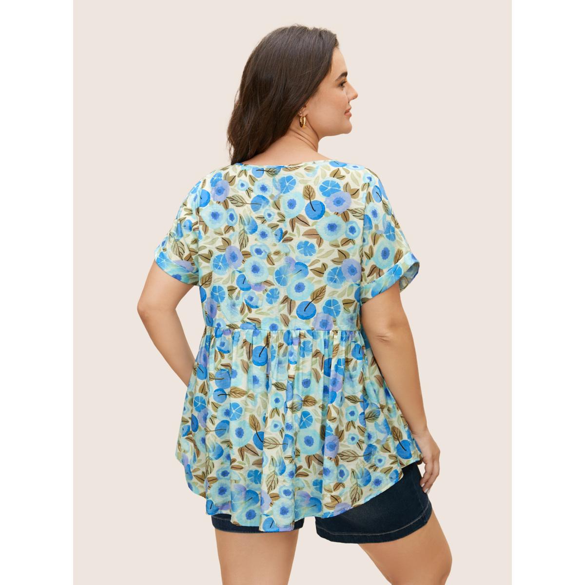 Plus Size Multicolor Fruit Print Curved Hem Batwing Sleeve Blouse Women Casual Cap Sleeve Round Neck Everyday Blouses BloomChic 22-24/3X Product Image