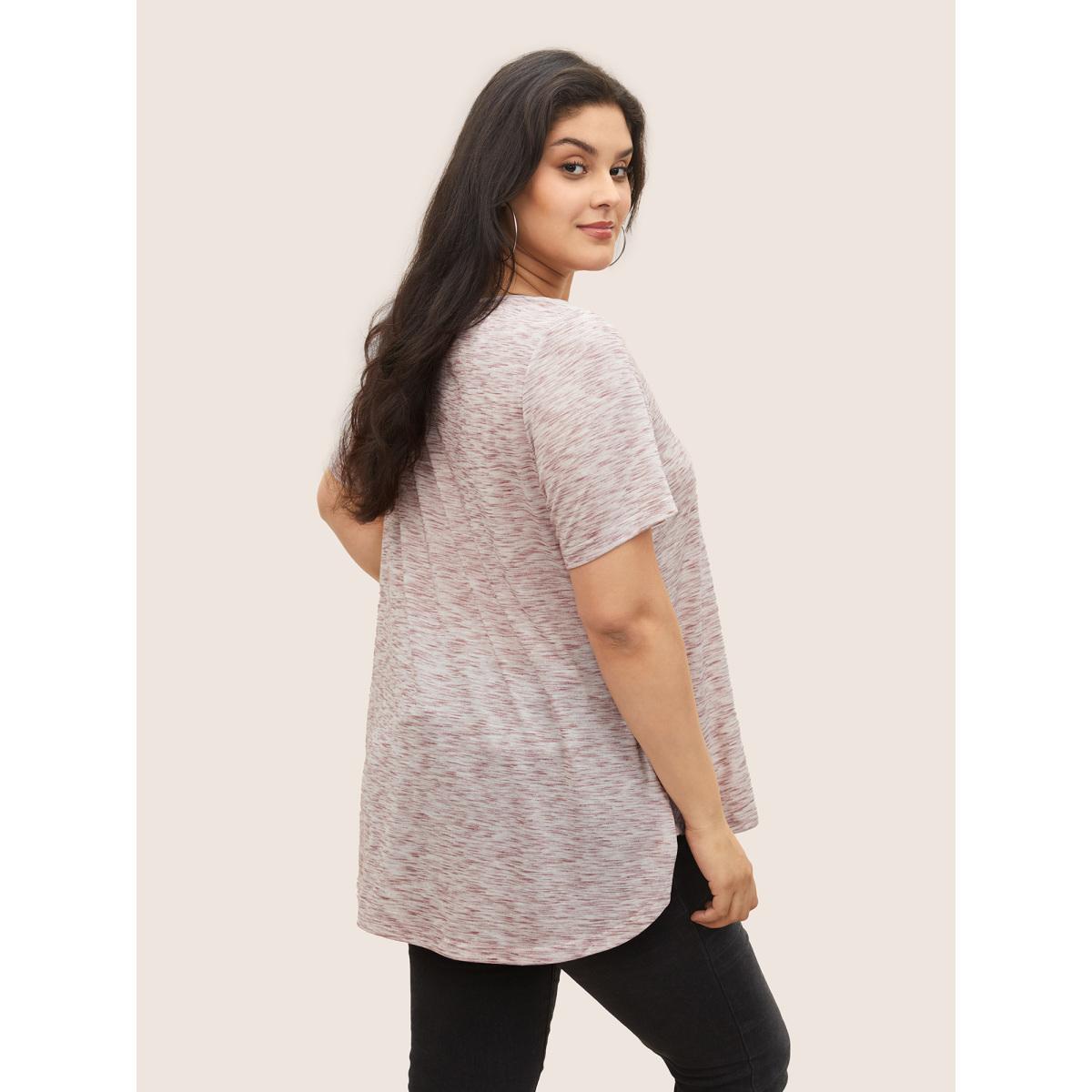 Plus Size Heather Curved High Low Hem Crew Neck T-shirt DustyPink Women Casual Non Round Neck Everyday T-shirts BloomChic 18-20/2X Product Image