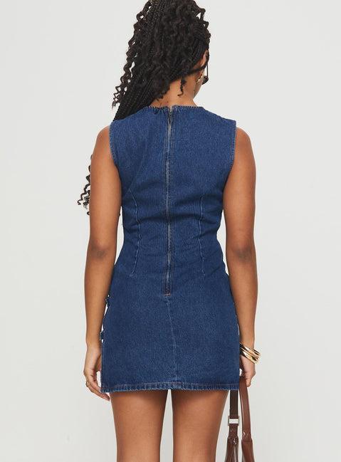 Eilein Sculpted Denim Mini Dress Dark Wash Product Image