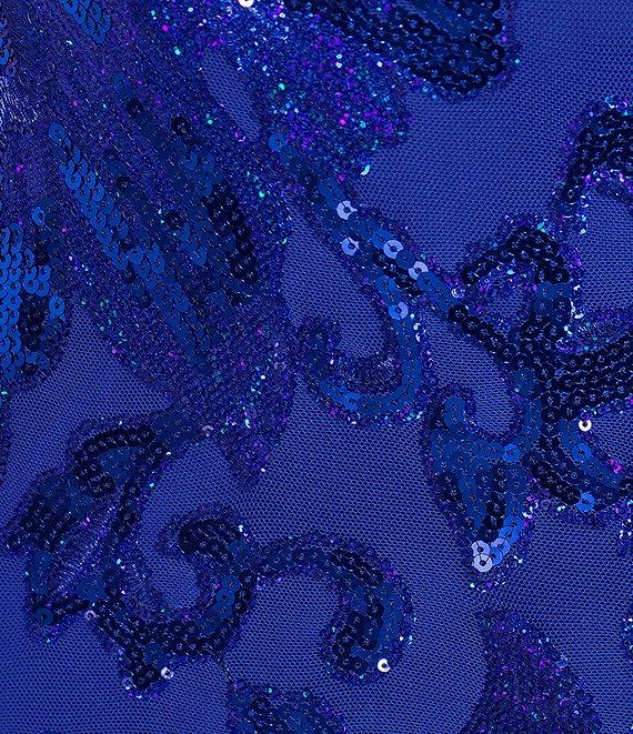 Midnight Doll Floral Sequin-Lace Up Spaghetti Strap Square Neck Dress Product Image