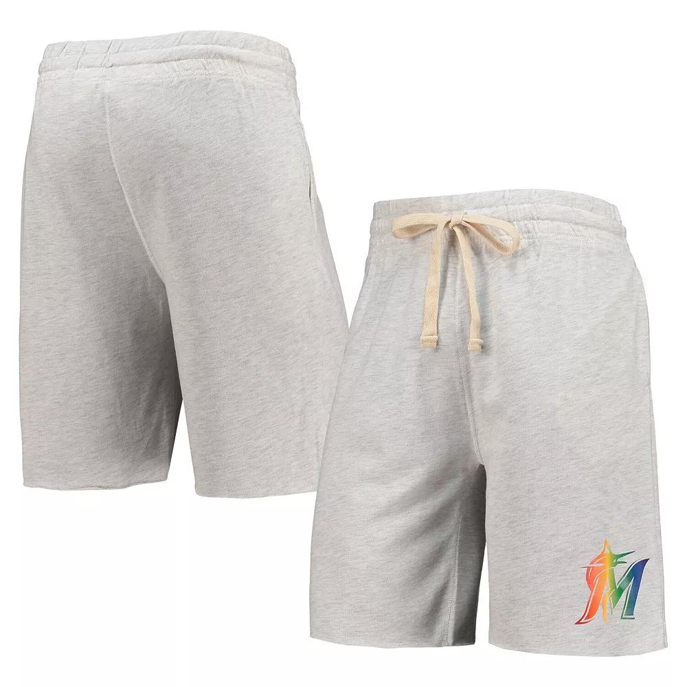 Men's Concepts Sport Oatmeal Miami Marlins Mainstream Logo Terry Tri-Blend Shorts,  Product Image