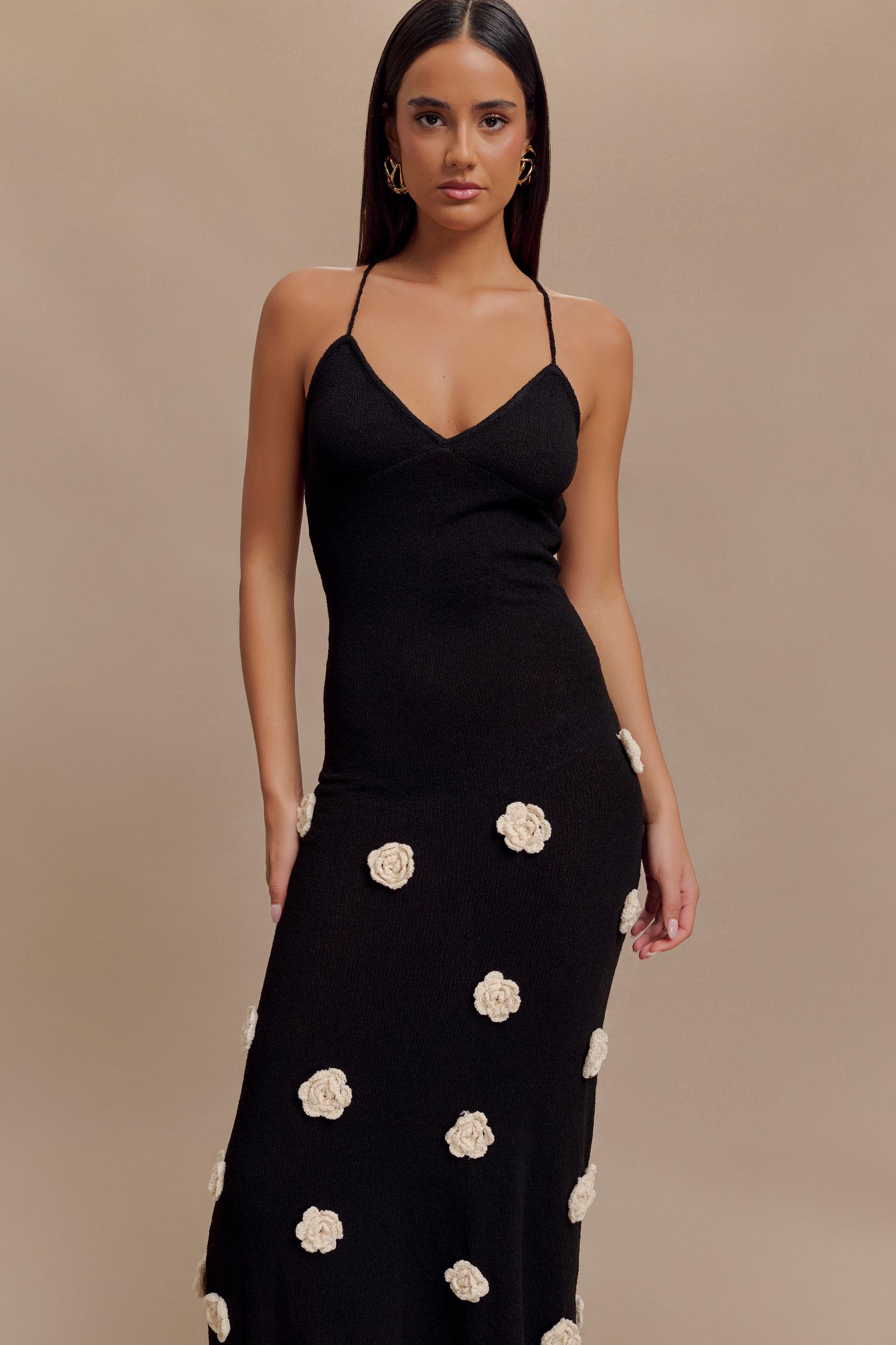 Suki Knit Maxi Dress With Flowers - Black/White Product Image