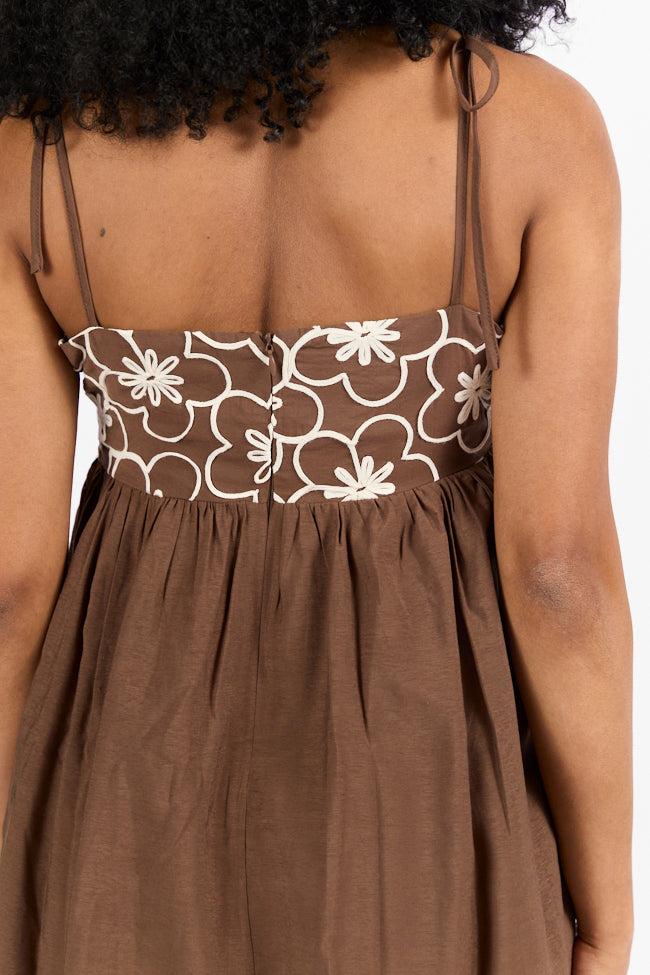 Blooming Confidence Brown Embroidered Floral Dress FINAL SALE Product Image