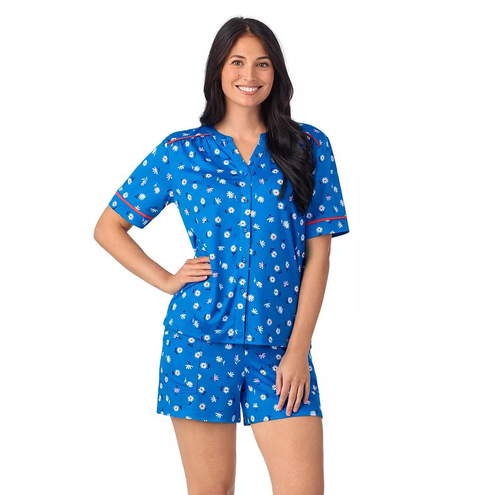 Women's Cuddl Duds® Short Sleeve Split Neck Pajama Top and Pajama Shorts Set, Size: XS, Blue Daisy Product Image