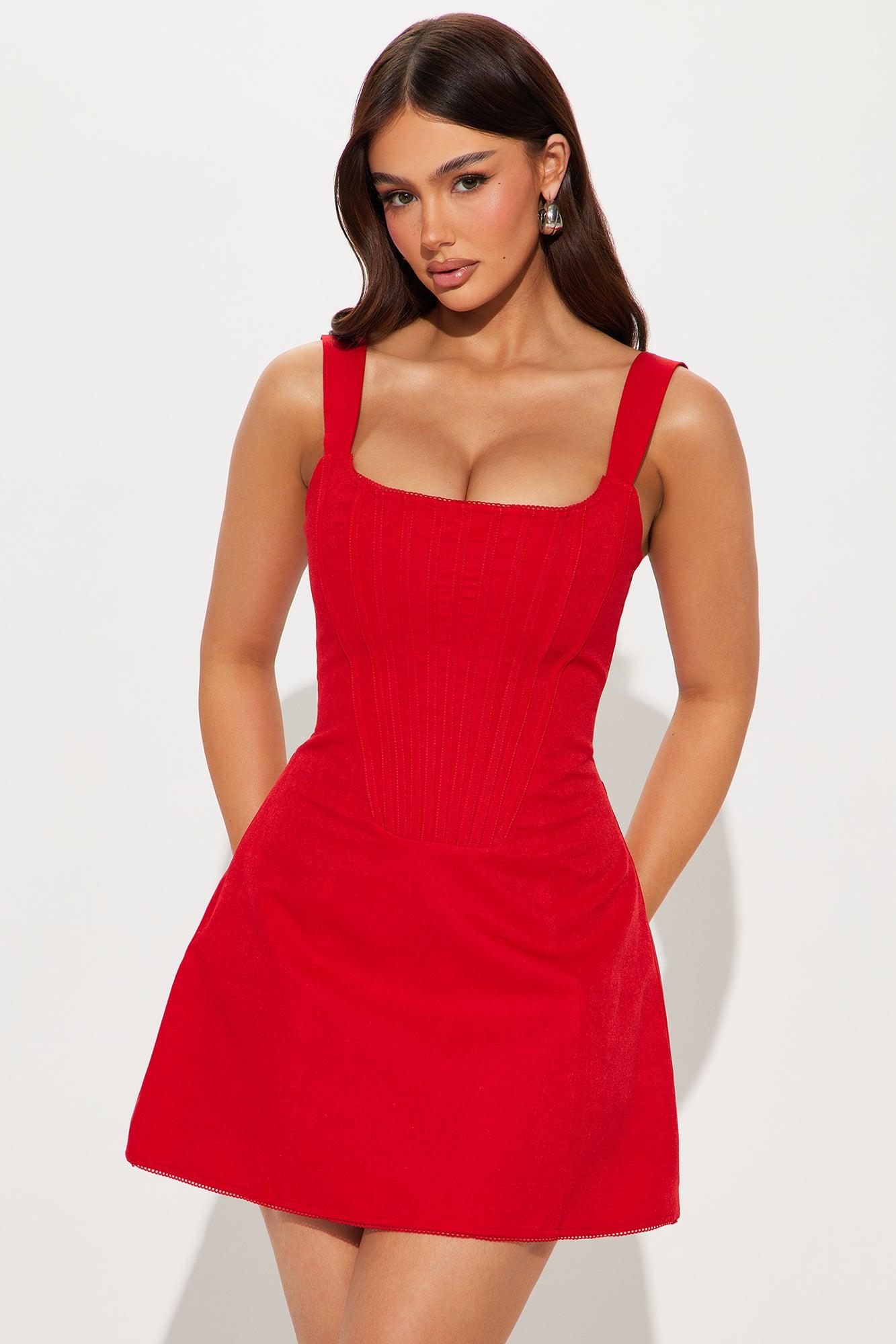 Mallory Corset Satin Mini Dress - Red Product Image