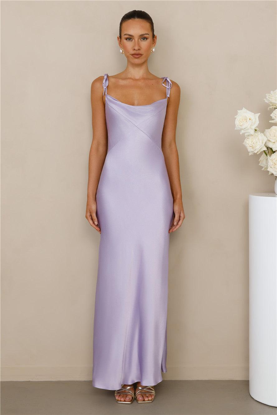 The Penelope Cowl Satin Maxi Dress Lilac Product Image