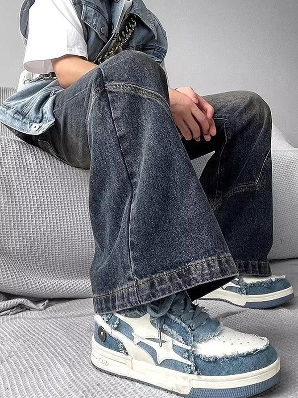 Men's Distressed Splice Loose Jeans Product Image