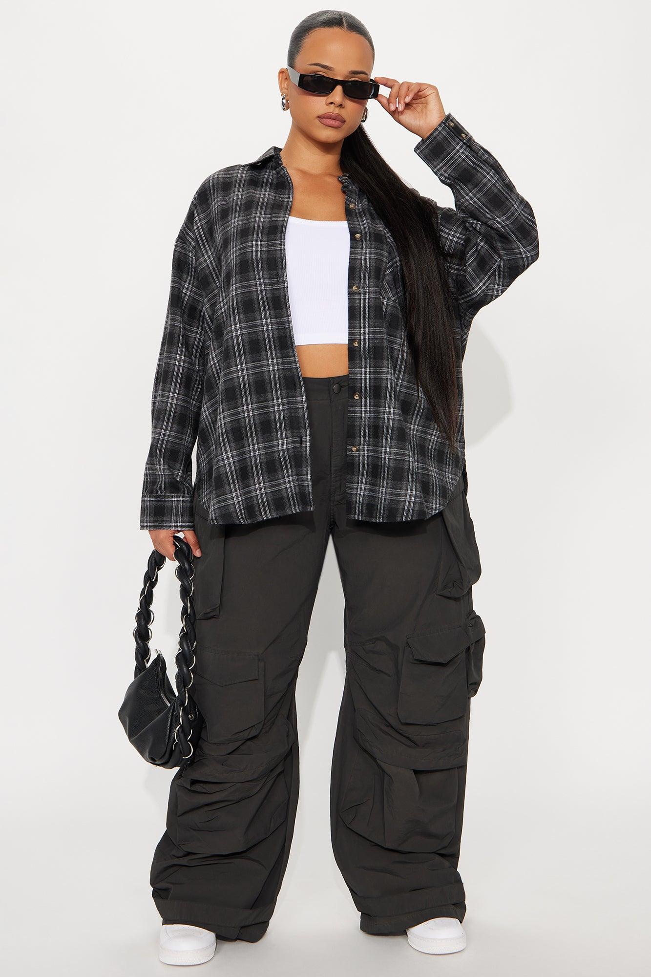 Where You At Flannel Plaid Shirt - Black/combo Female Product Image