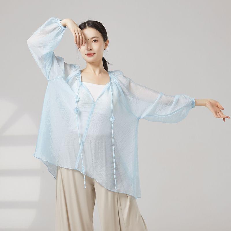 Long-Sleeve V-Neck Plain Dance Top Product Image