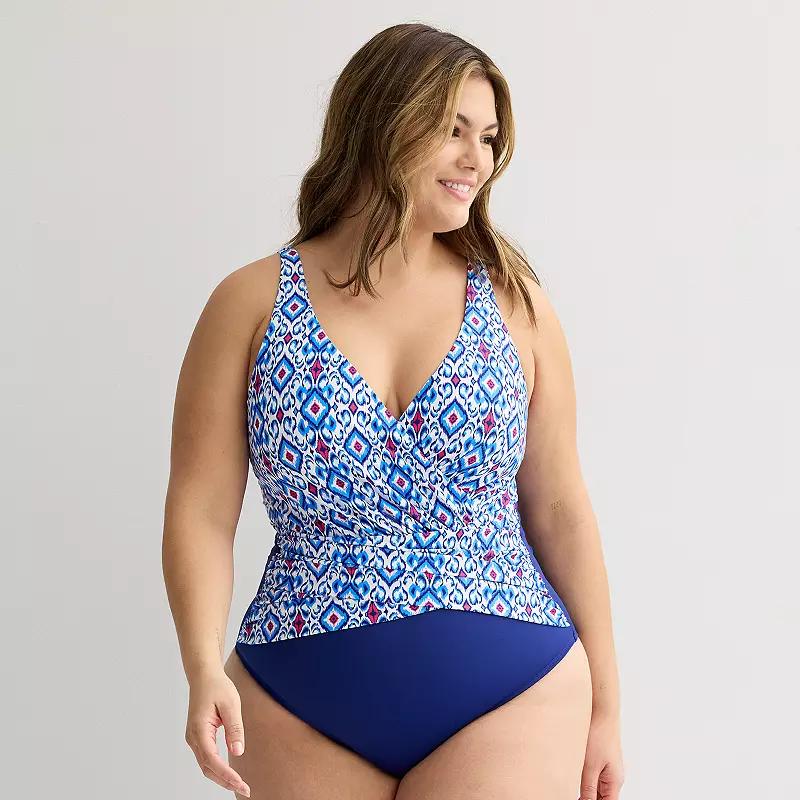 Women's Bal Harbour Surplice Criss-Cross One-Piece Swimsuit, Size: 12, Blue Ikat Product Image