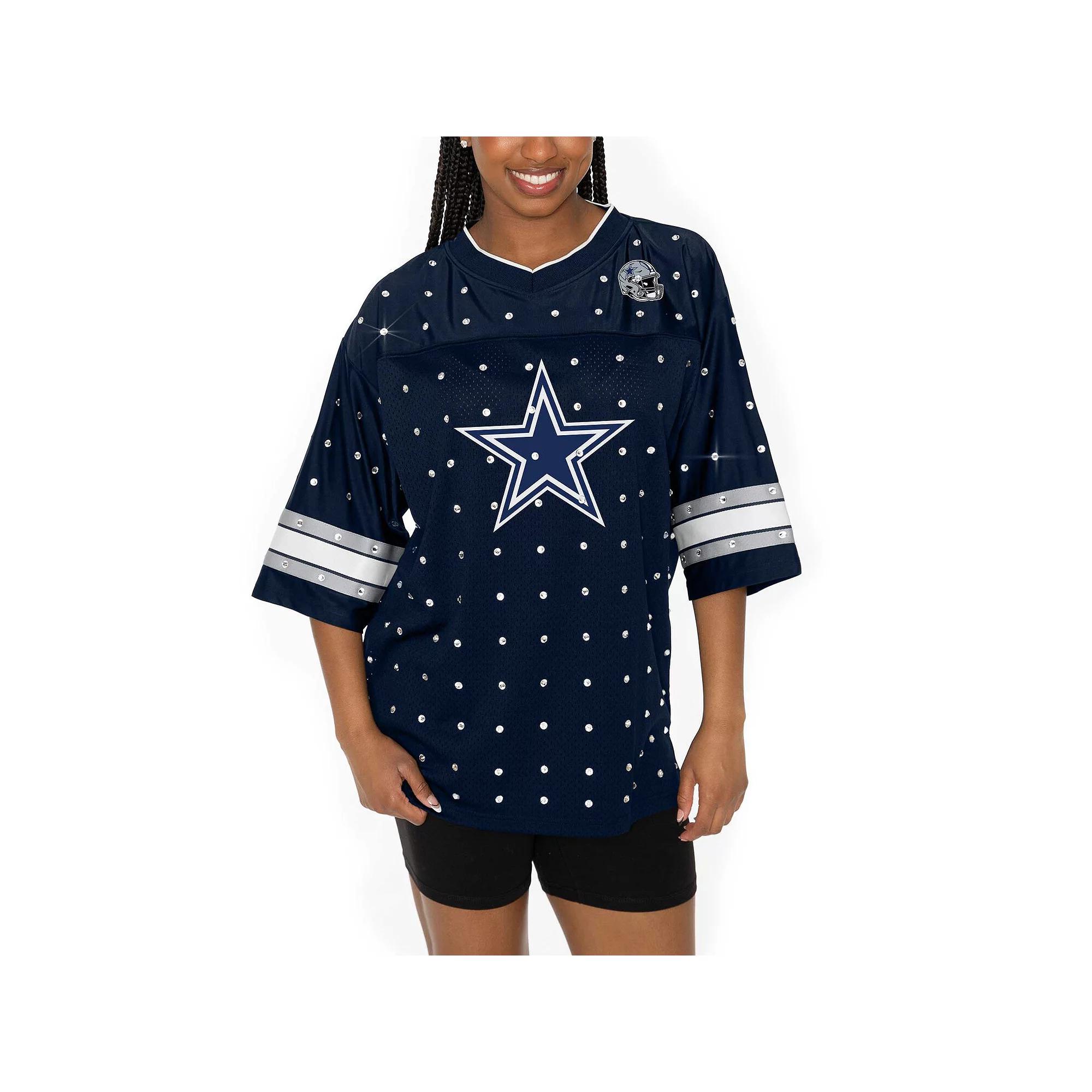 Women's Gameday Couture Navy Dallas Cowboys All-Over Rhinestone Sports Stripe Kickoff V-Neck Fashion Half-Sleeve Jersey Top, Size: XS, Blue Product Image