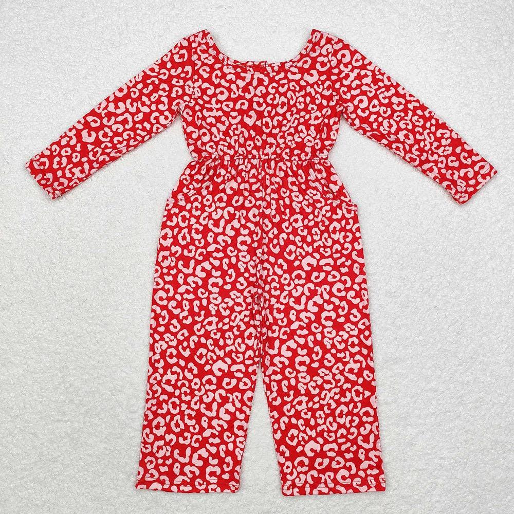 Red Leopard Long Sleeve Pocket Jumpsuit Product Image