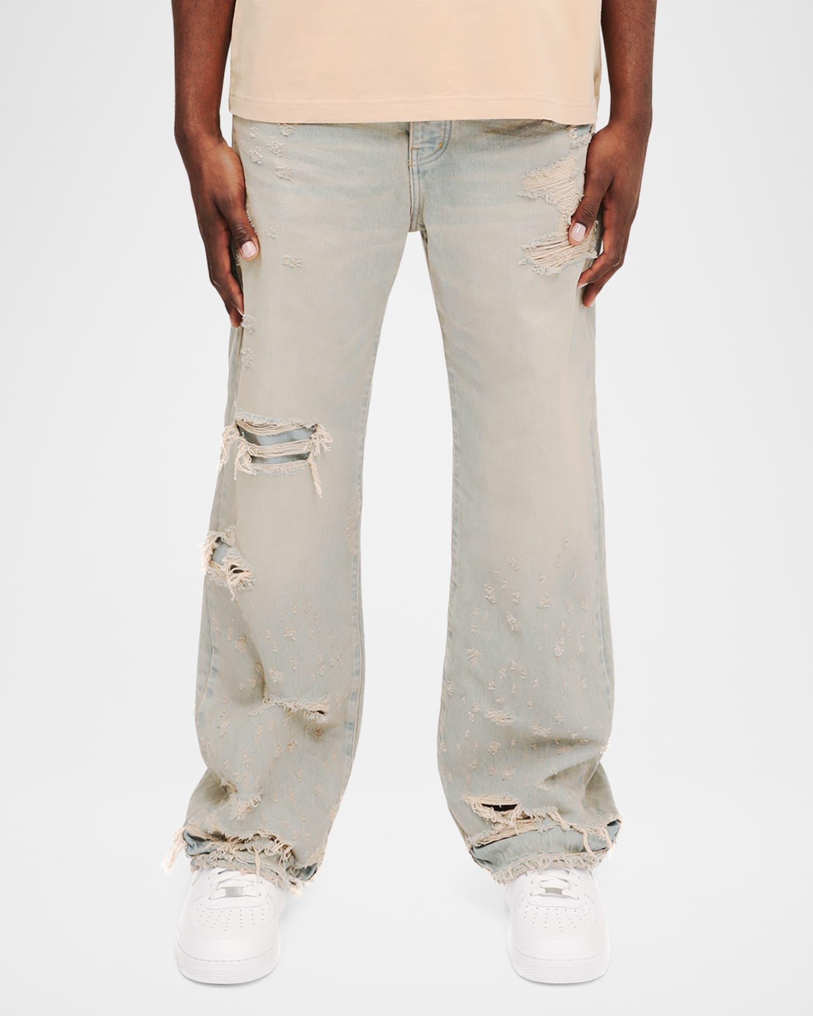 Men's P018 Verditer Destroyed Jeans Product Image