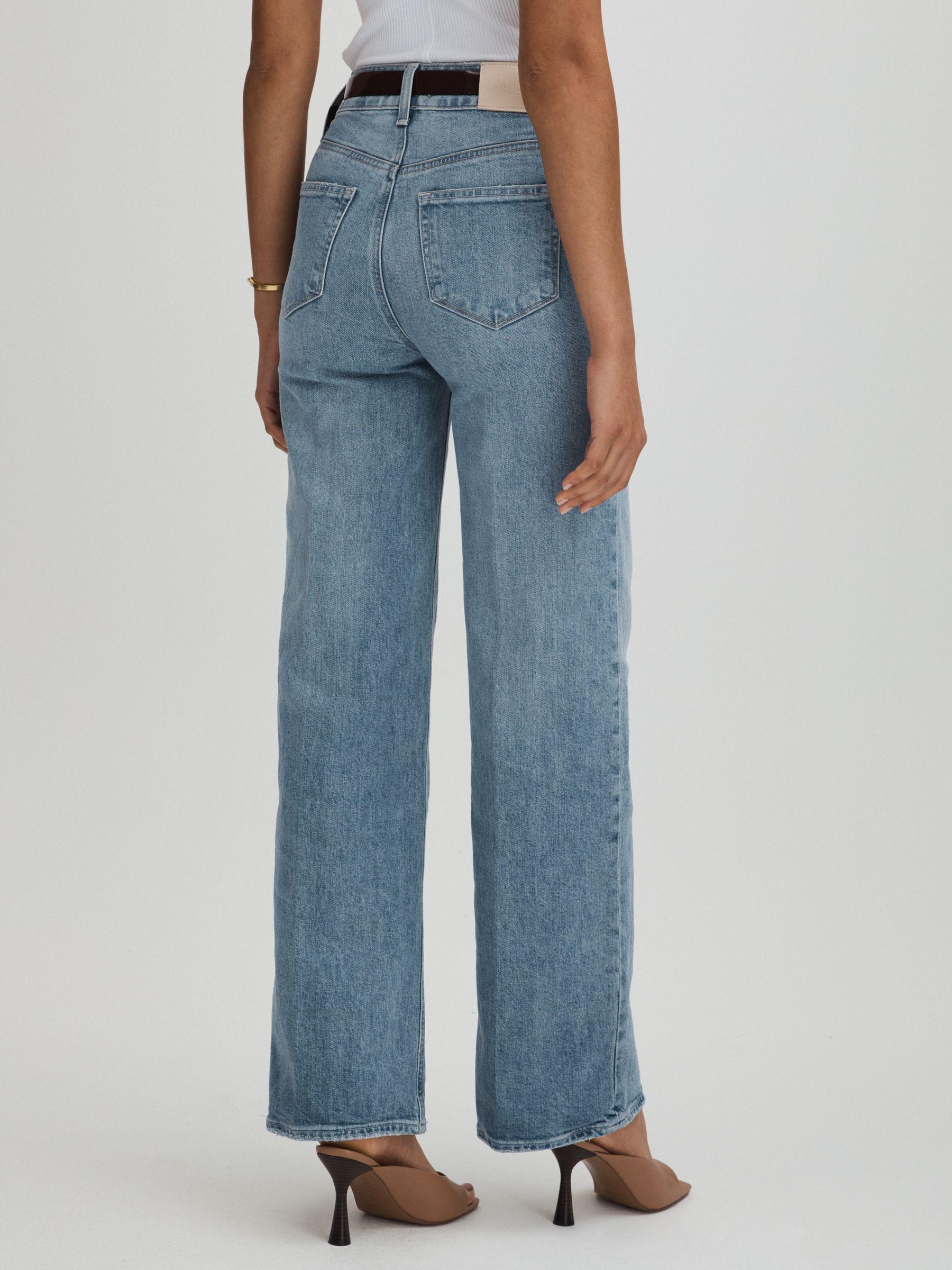 Sasha 32In Magnifique Blue Paige Wide Leg Distressed Jeans Product Image