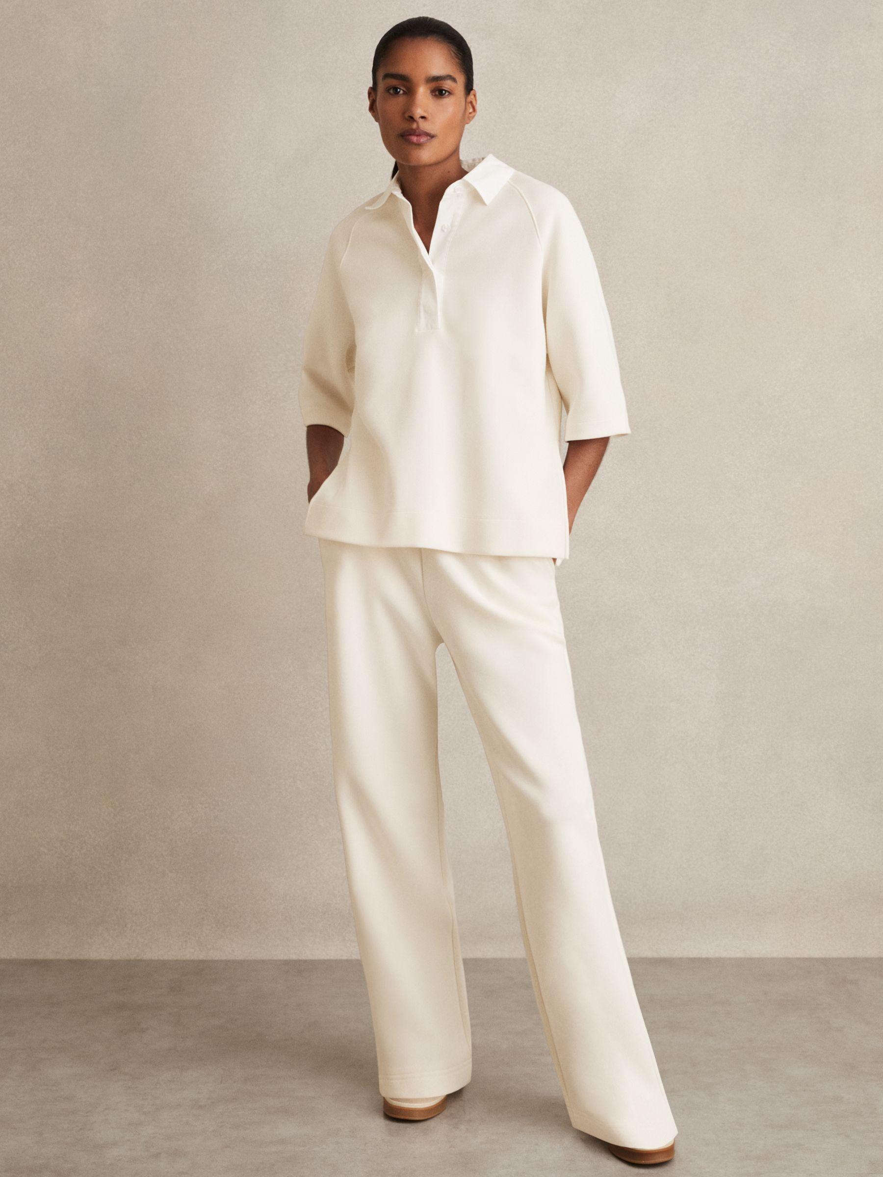 Cotton-Blend Interlock Collar Sweatshirt in Ivory Product Image