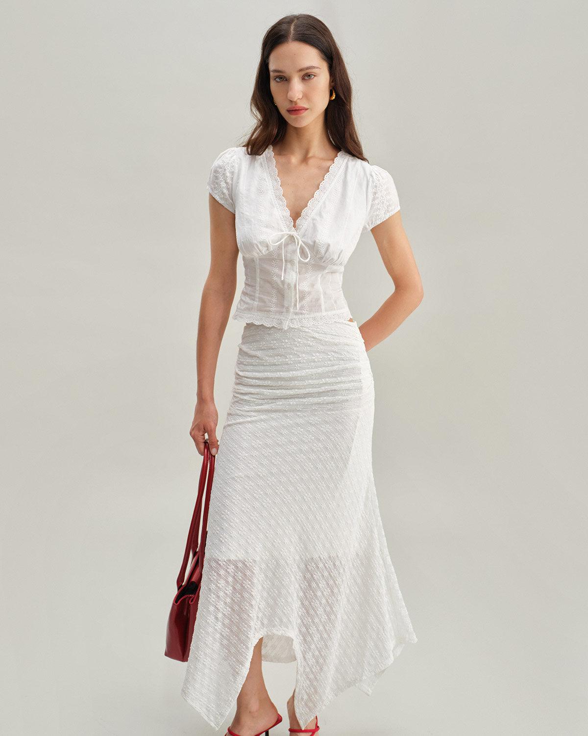 White Jacquard Mermaid Midi Skirt Product Image