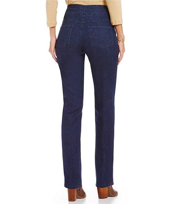 Ruby Rd. Pull-On Straight Leg Mid Rise Denim Jeans Product Image