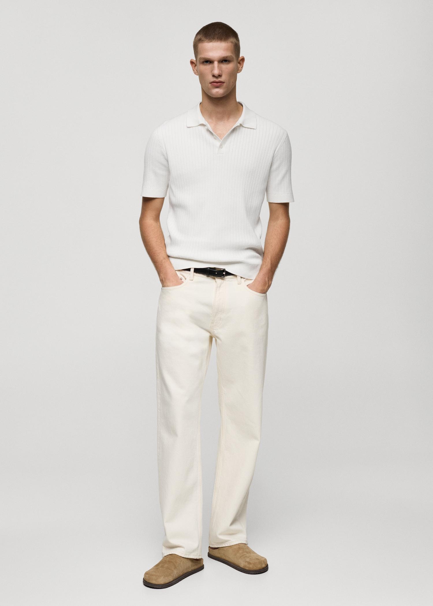 Fine-knit ribbed cotton polo shirt - Men | MANGO USA Product Image