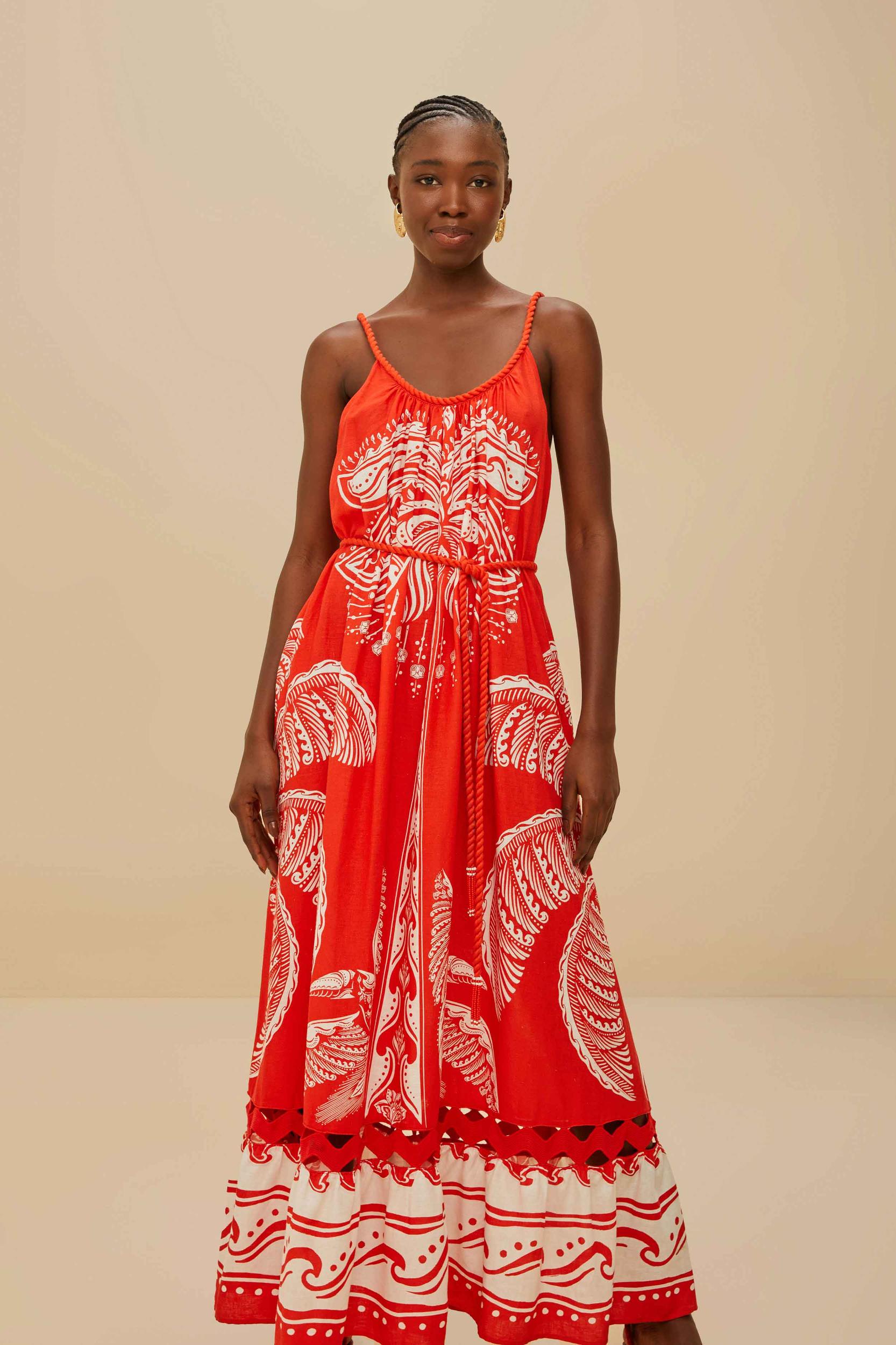 Red Majestic Coconut Tree LENZING™ ECOVERO™ Euroflax™ Maxi Dress Product Image