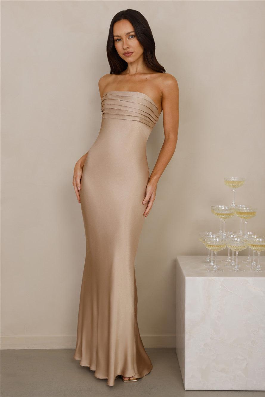 The Seraphina Strapless Satin Maxi Dress Champagne Product Image