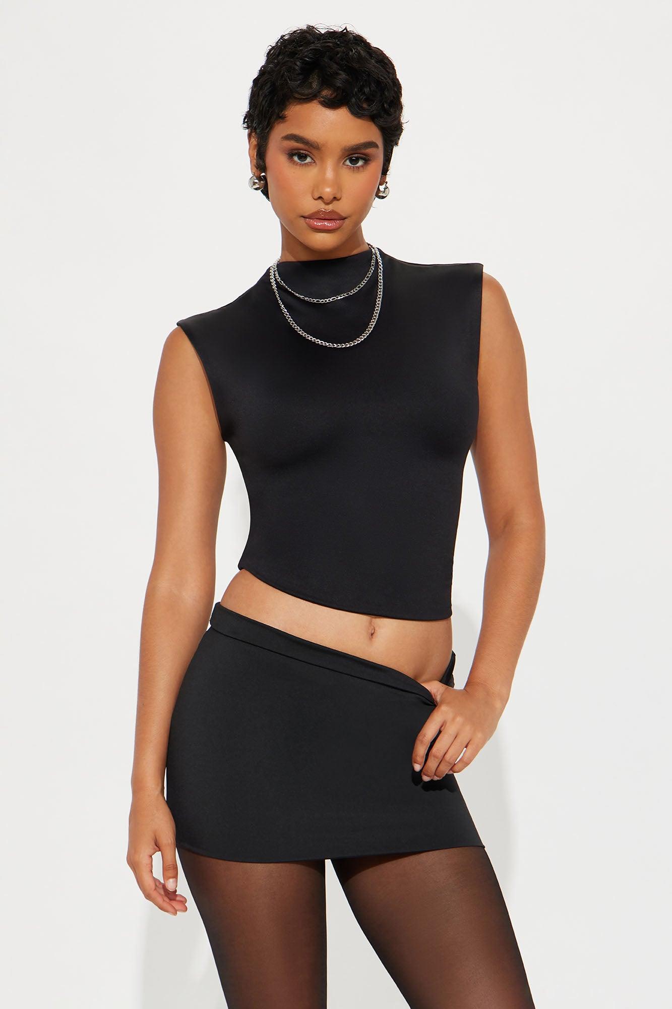 Contour Double Lined Mock Neck Top - Black Female Product Image