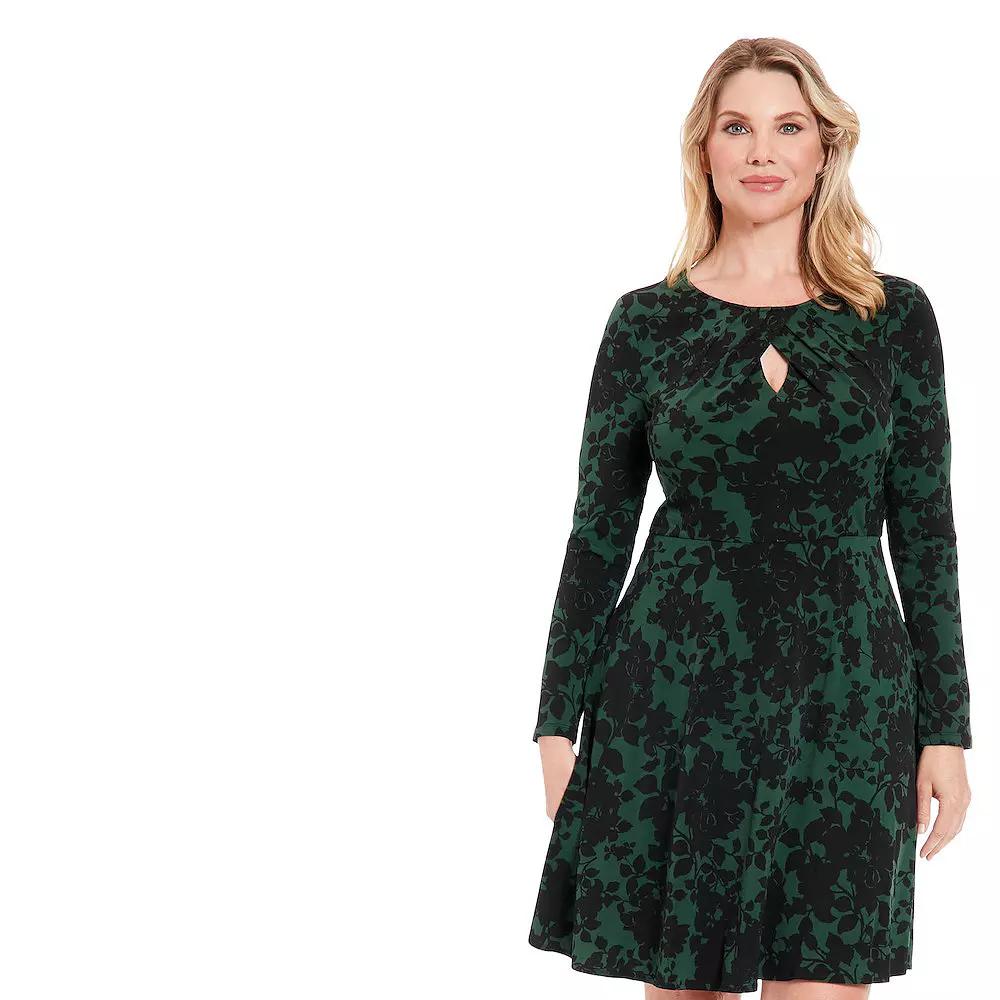 Women's London Times Floral Pleated Keyhole Fit & Flare Dress,  Product Image