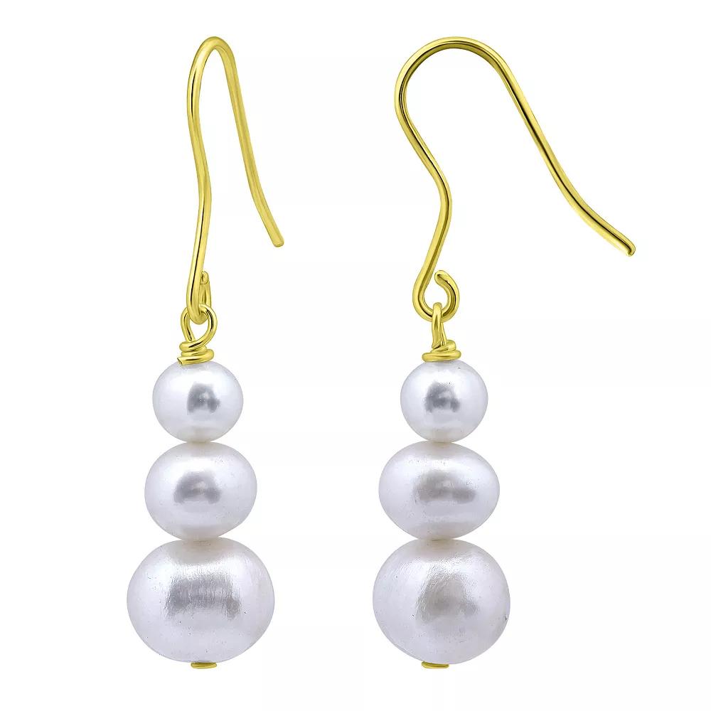 Aleure Precioso Sterling Silver Freshwater Cultured Pearl Drop Earrings, Women's, Gold Tone Product Image