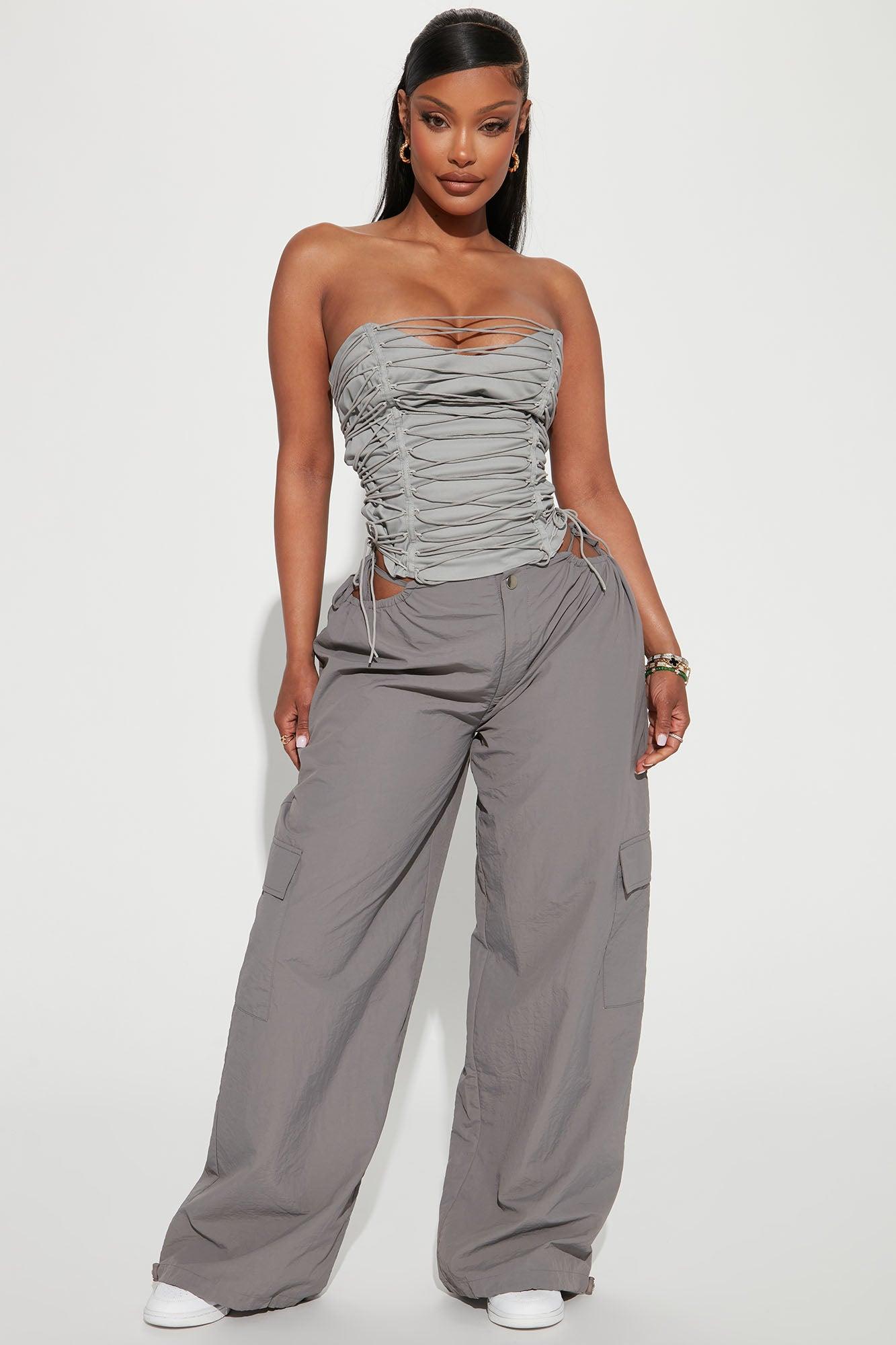 All The Details Corset Top - Grey Product Image