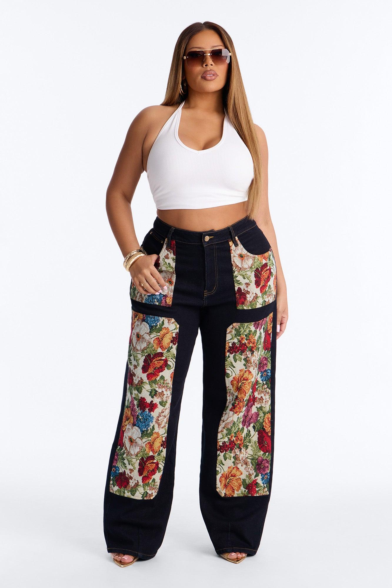 Heirloom Bloom Tapestry Utility Straight Leg Jeans - Dark Denim Female Product Image