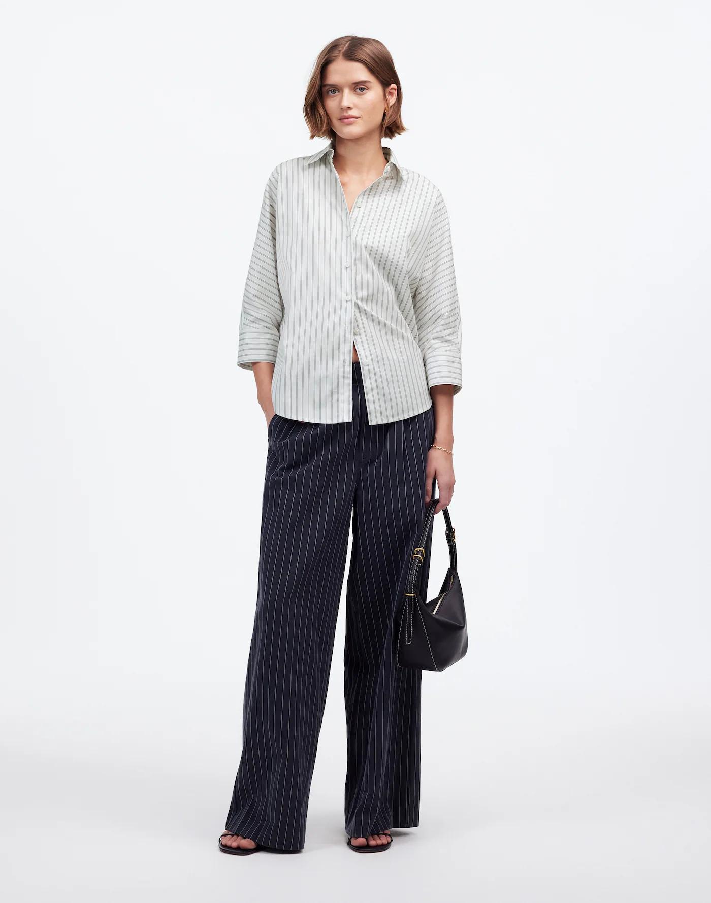 Poplin Oversized Button-Up Shirt in Stripe Product Image