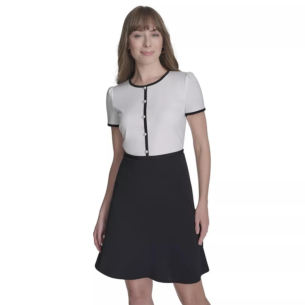 Women's La Nouvelle Renaissance Scoopneck Short Sleeve Fit & Flare Mini Dress, Size: 2, White Black Product Image