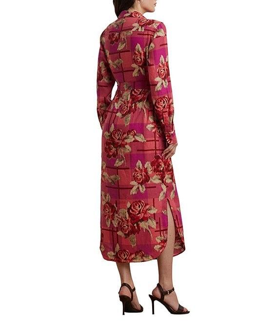 Lauren Ralph Lauren Linen Floral Print Checked Belted Point Collar Shirt Maxi Dress Product Image