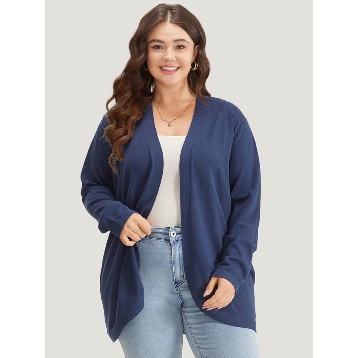 Plus Size Supersoft Essentials Curved Hem Open Front Cardigan Indigo Women Casual Loose Long Sleeve Everyday Cardigans BloomChic 12/L Product Image