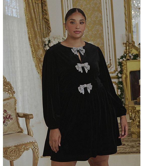 Sugarlips Plus Long Sleeve Bow Velvet Mini Dress Product Image