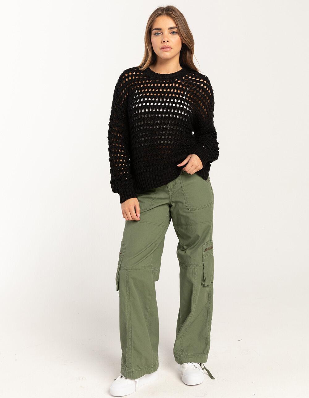 FULL TILT Essentials Open Knit Womens Pullover Sweater - BLACK Product Image